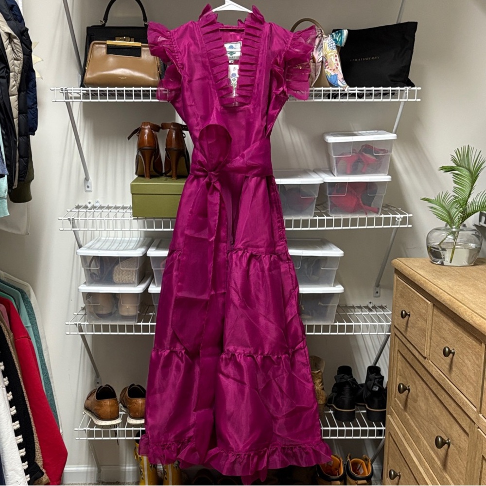 Sue Sartor fuchsia silk organza Firenze dress size M. New with tags.